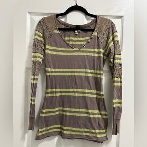 We The Free Brown and Green Striped Long Sleeve Top